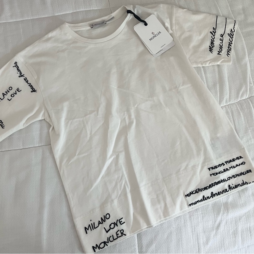 Moncler SS Tshirt Scattered Script Natural